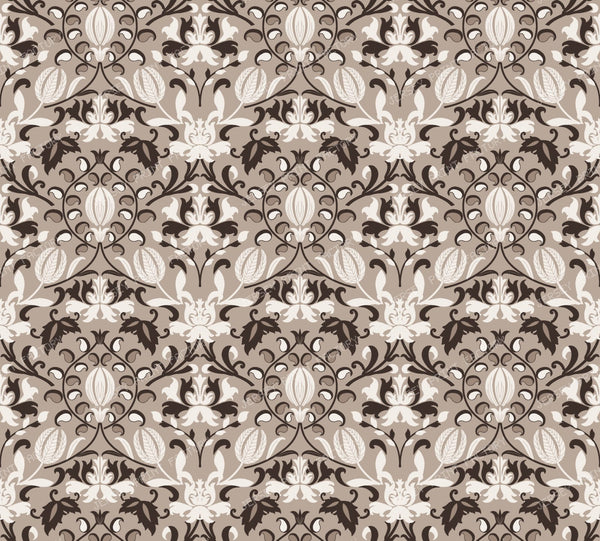 Classic Charcoal Black and Cream Ornamental Damask Pattern