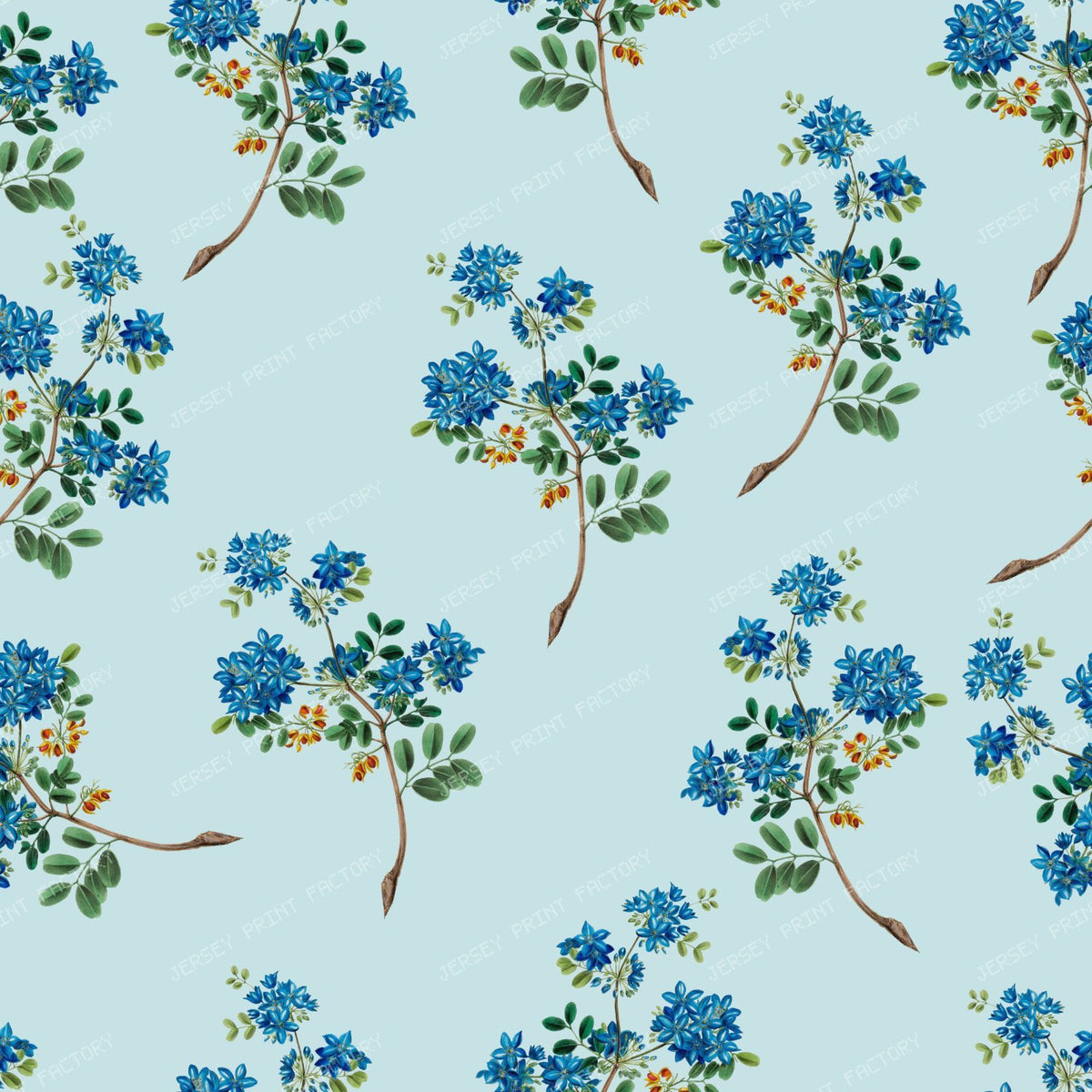Blue Flowers, Guaiacum Flowers, Floral Pattern, Greenery — Blue