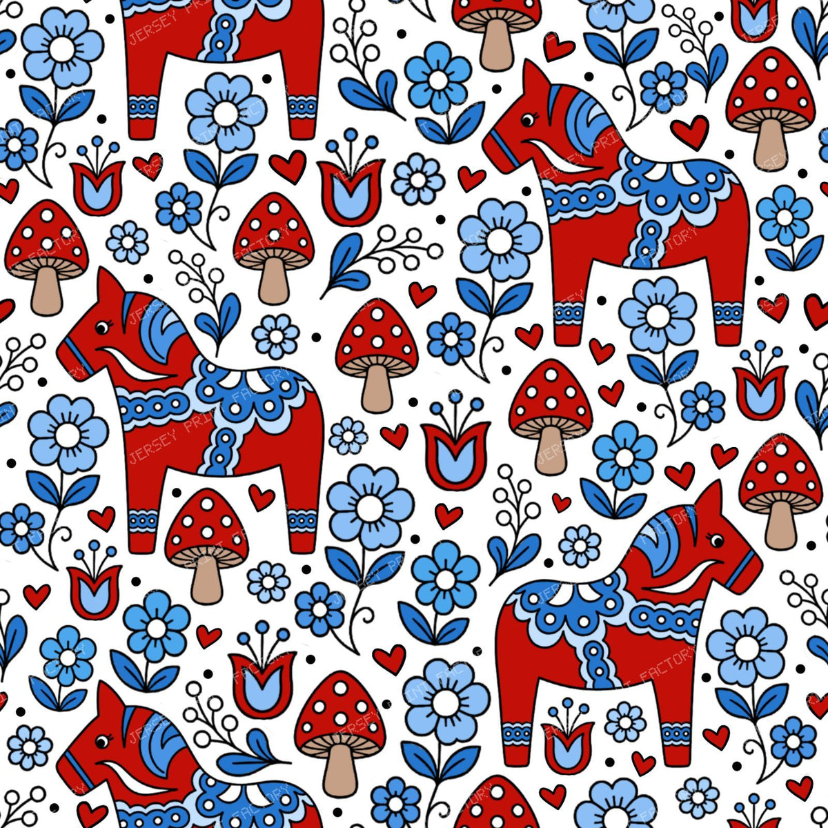 Dala Horse Swedish Scandinavian Floral Red Blue