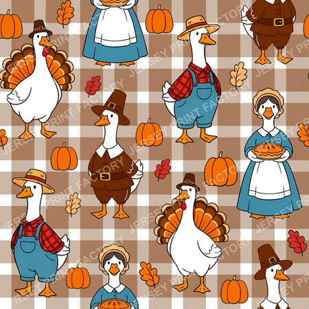 Silly Goose Thanksgiving On Tan Plaid