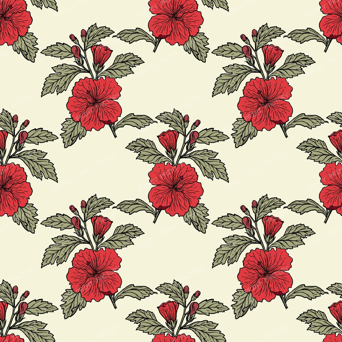 Orange Hibiscus, Orange Flowers, Floral Pattern, Greenery — Red 2