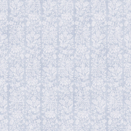 Sara - Stamped Floral - Green — Pale Blue & White