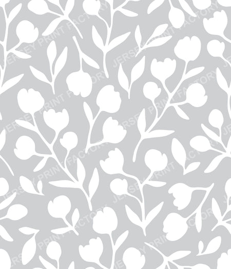 Fleurline - Modern Vintage Floral Silhouette - Medium Grey