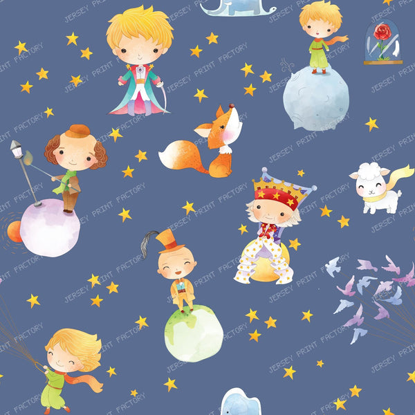 Little Prince Children's Fairytale Toile Pattern - Navy Blue