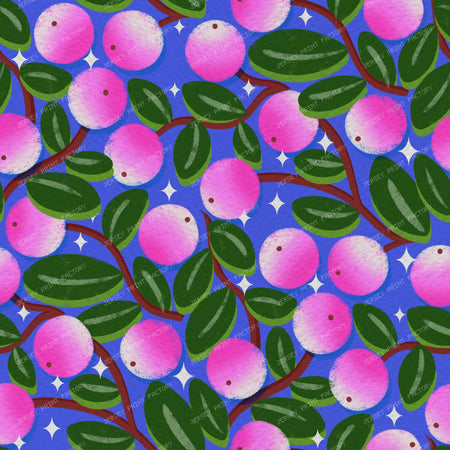 Winter Snowberries and Sparkle on Purple — Bright blue