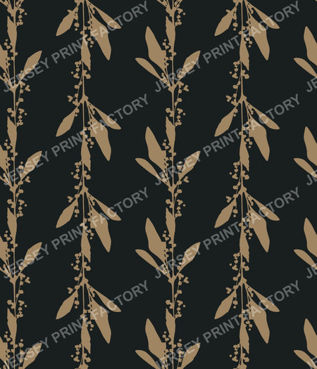 Minimalist Botanical Stripes with Leaves - Brown on Black