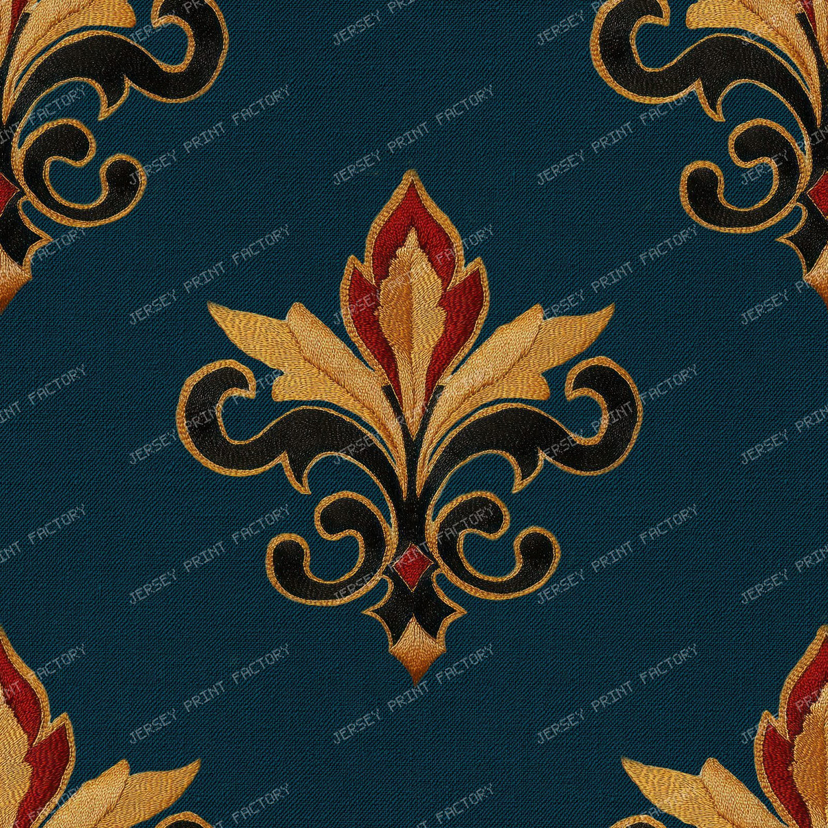 Vintage Fleur de Lis with French Heraldic Scrollwork and Medieval Elegance - Sand — Dark Teal