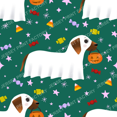 Trick Or Treat Dachshund Dog Halloweenie – Candy Toss On Forest Green