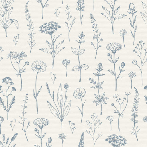 Botanical Sketch Herbarium Country Cottage Flowers - Slate & Dusty Blue — Dusty Blue and Cream