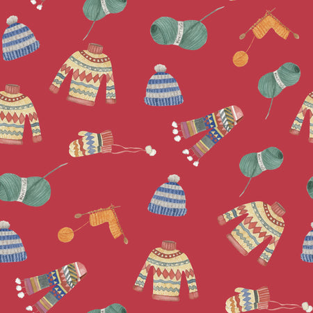 Cozy Red Pattern and Pastel Winter Elements