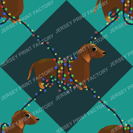 Sausage Dog in String Lights - Winter Weiner Festive Diamonds on Teal