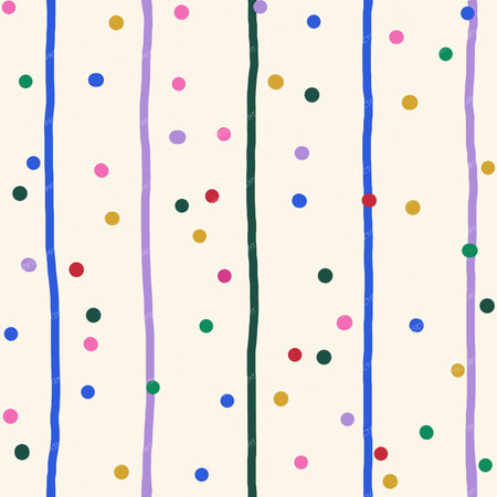 Colorful Hand Drawn Stripes and Dots on Cream