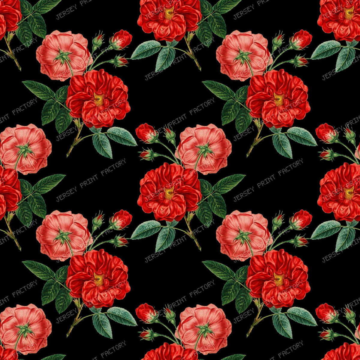 Pink Roses, Pink Flowers, Floral Pattern, Rosebud, Leaves — Red 2