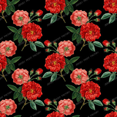 Pink Roses, Pink Flowers, Floral Pattern, Rosebud, Leaves — Red 2