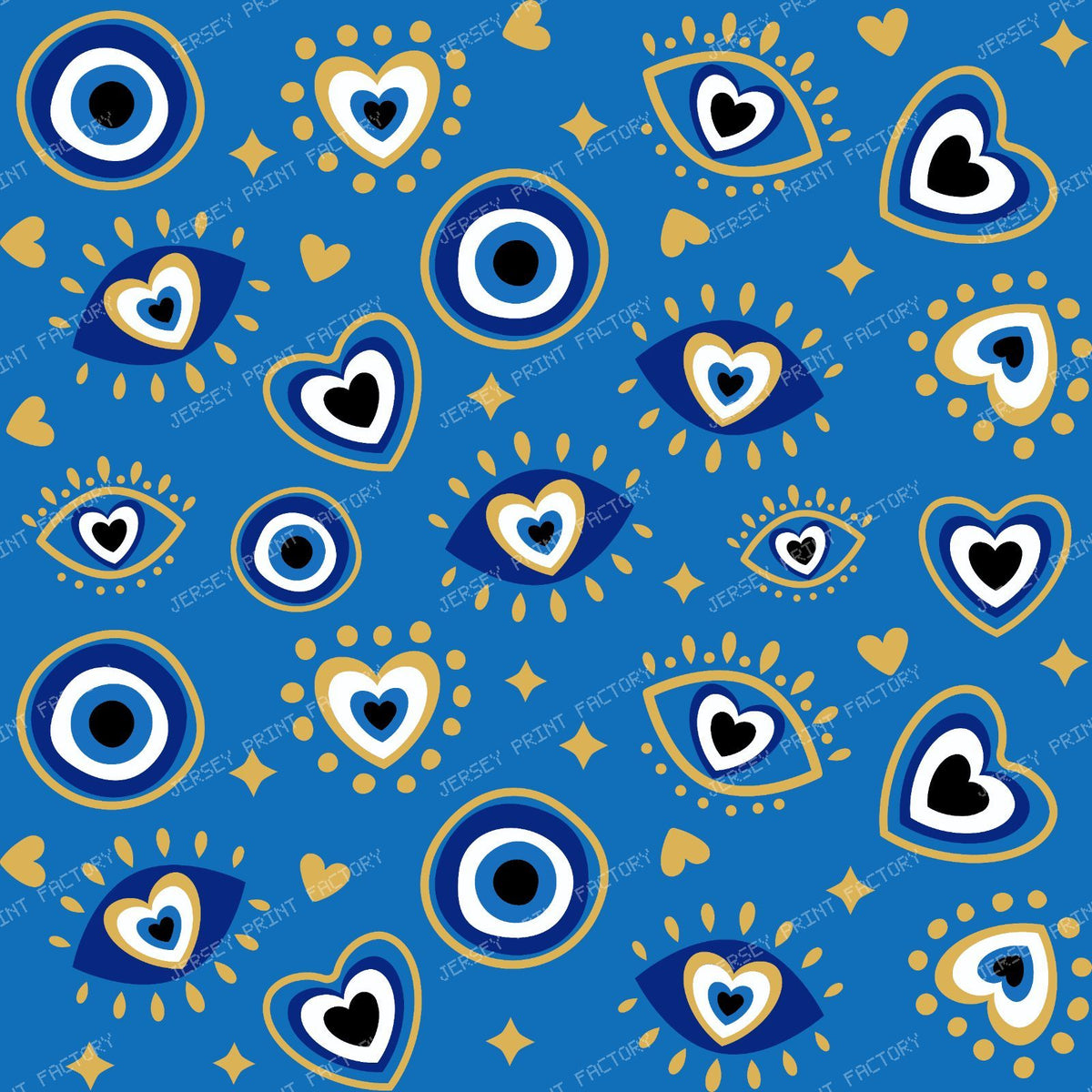 Evil Eye Pattern, Turkish Eye, Mati, Nazar, Hearts, Blue, Gold — Blue 3