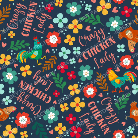 Crazy Chicken Lady Floral On Navy