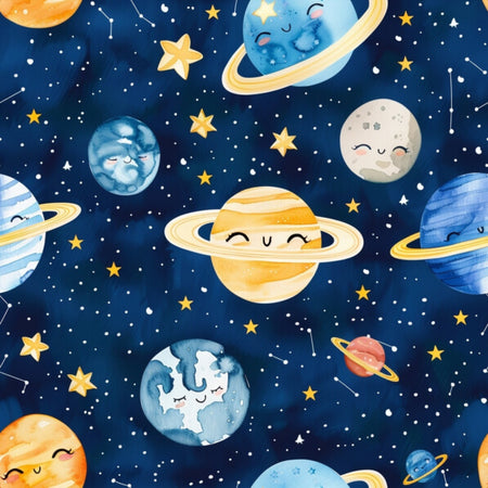 Cute Watercolor Space & Happy Planets