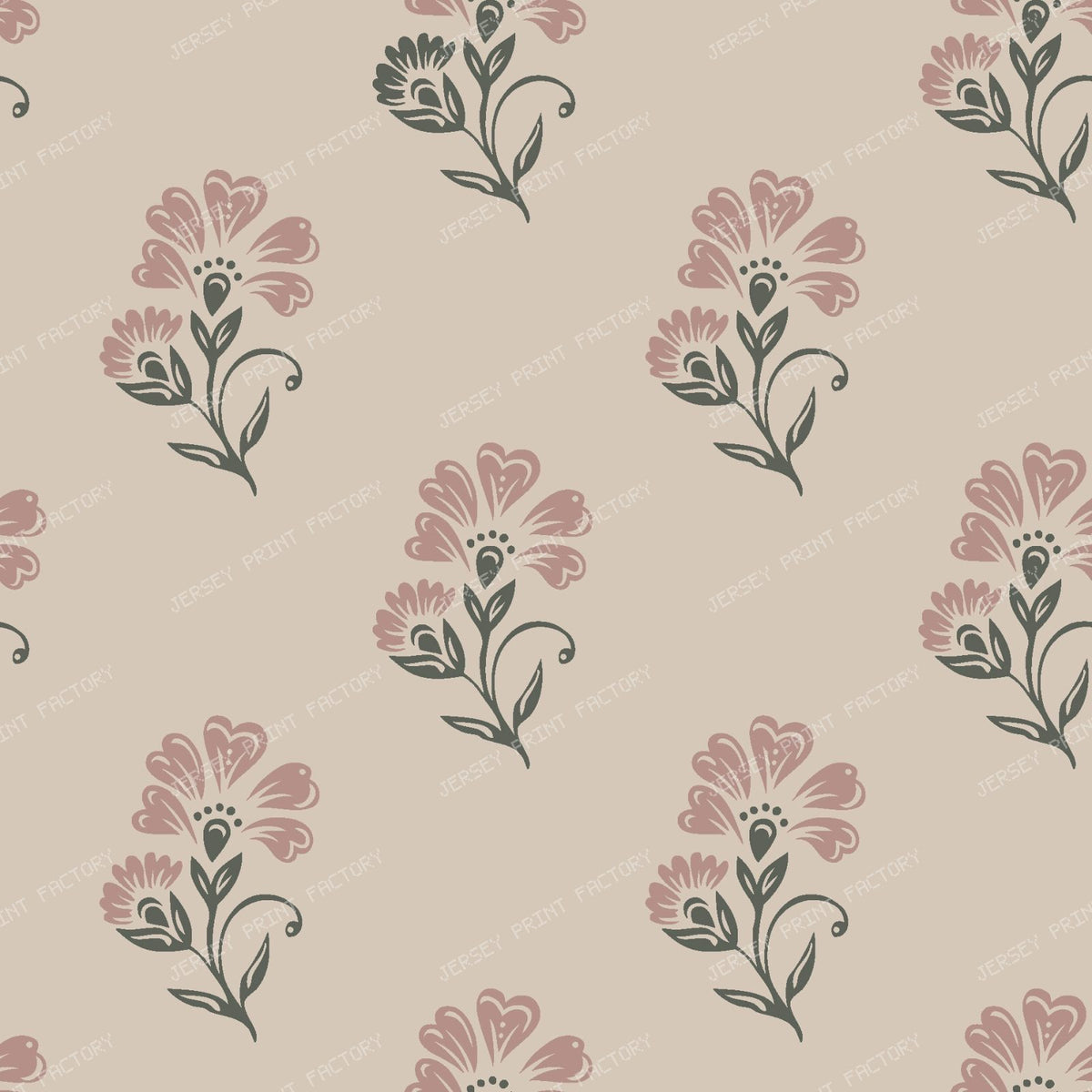 Beatrice   3 Colour Block Print Floral   Beige Pink & Pewter Green