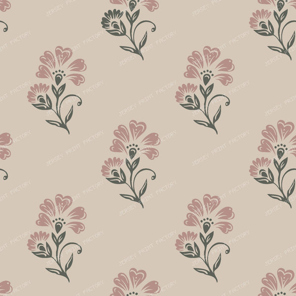 Beatrice   3 Colour Block Print Floral   Beige Pink & Pewter Green