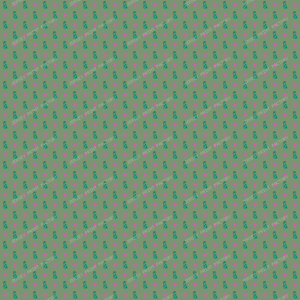 Whimsical Winter Mistletoe and Pink Stars on Muted Green