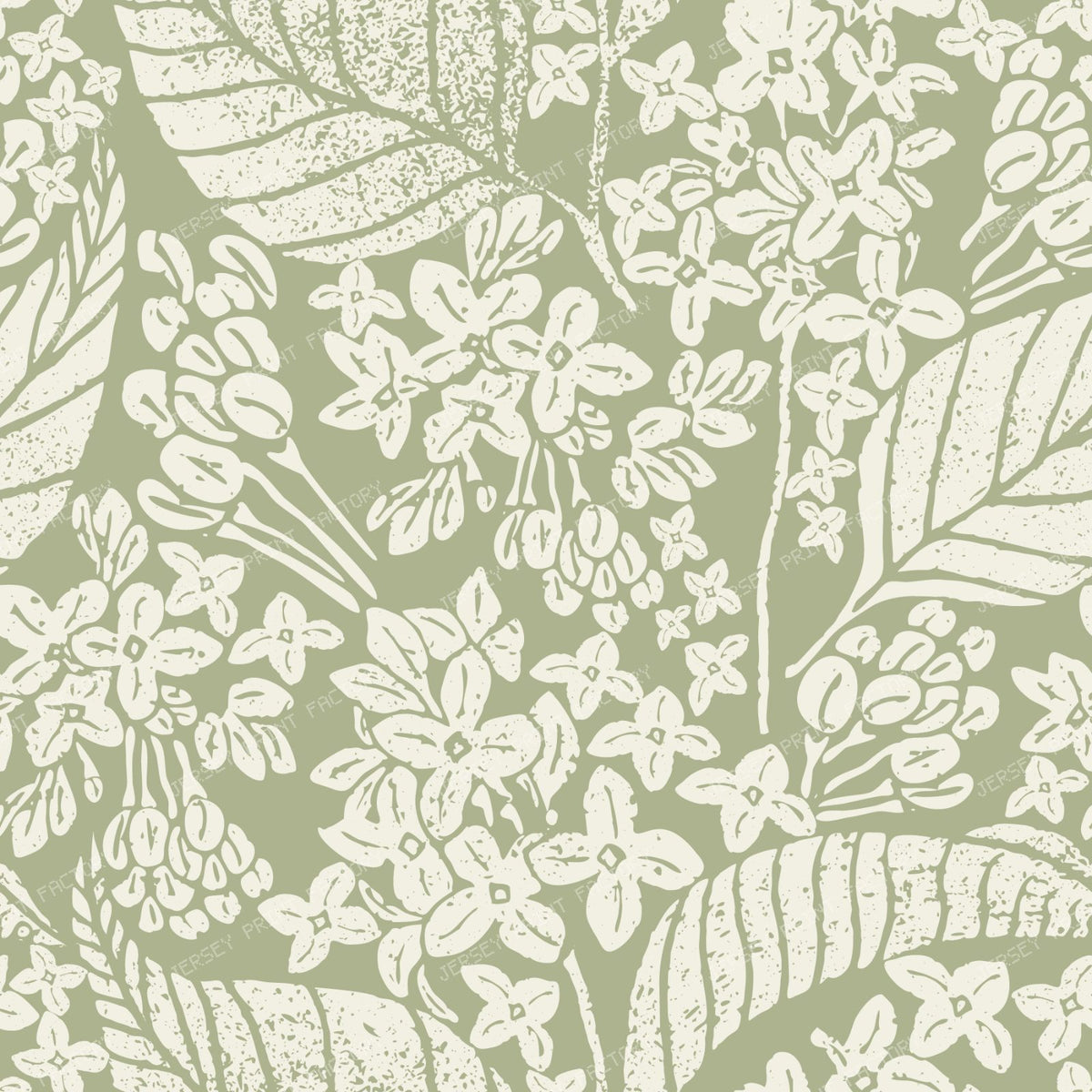 Lilac Flower Bloom Block Print — Sage Green