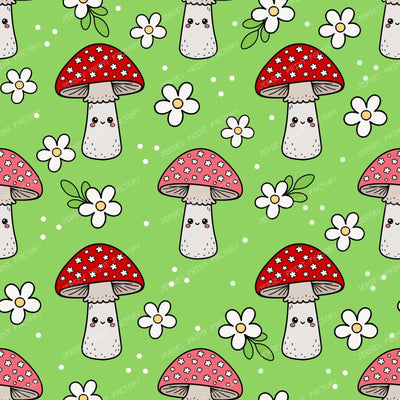 Cute Kawaii Mushrooms in Green