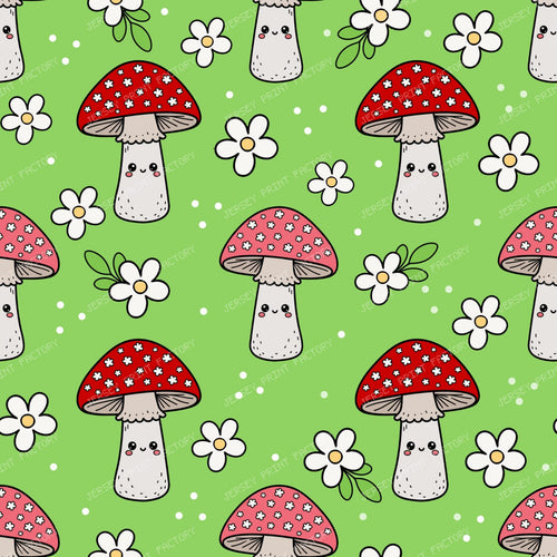Cute Kawaii Mushrooms in Green