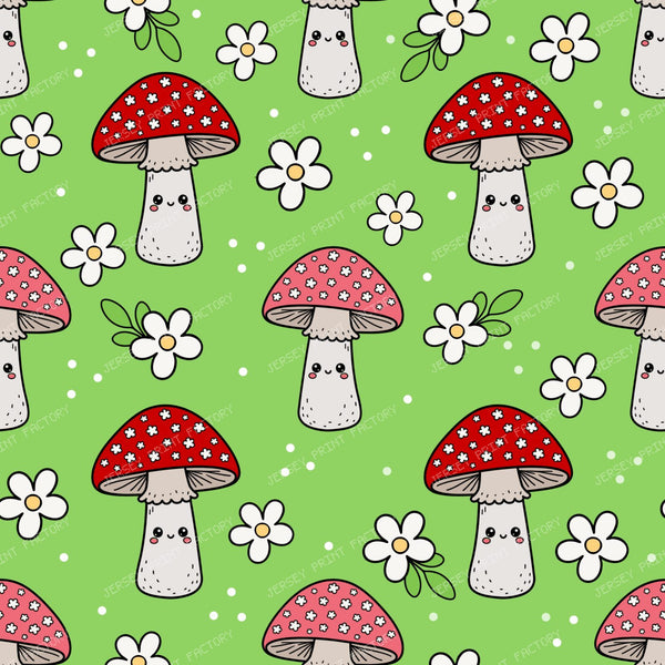 Cute Kawaii Mushrooms in Green