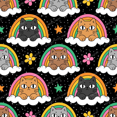 Funny Grumpy Cat  in Rainbow cats, clouds, rainbows, kawaii, kids, childrens, colorful, galaxyCloud  on Black