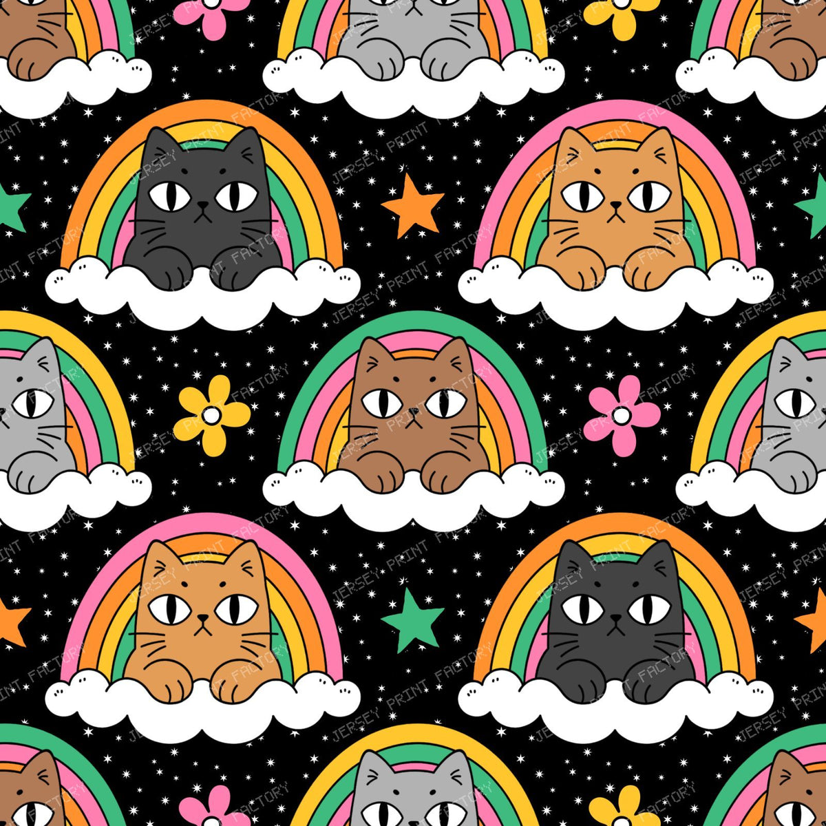 Funny Grumpy Cat  in Rainbow cats, clouds, rainbows, kawaii, kids, childrens, colorful, galaxyCloud  on Black
