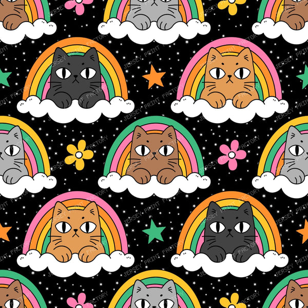 Funny Grumpy Cat  in Rainbow cats, clouds, rainbows, kawaii, kids, childrens, colorful, galaxyCloud  on Black