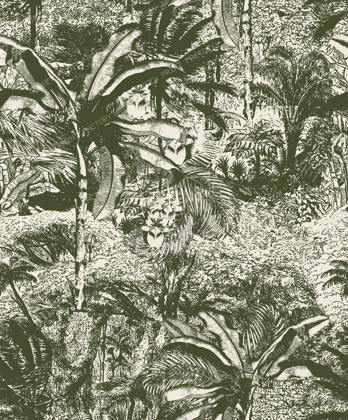 Earthy Olive and Oatmeal Vintage Toile de Jouy Forest Pattern