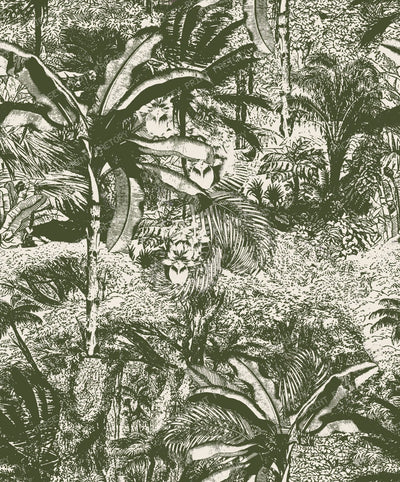 Earthy Olive and Oatmeal Vintage Toile de Jouy Forest Pattern