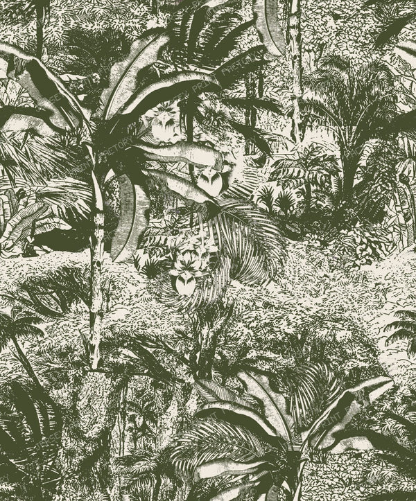 Earthy Olive and Oatmeal Vintage Toile de Jouy Forest Pattern