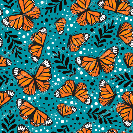 Orange Monarch Butterfly Floral in Turquoise