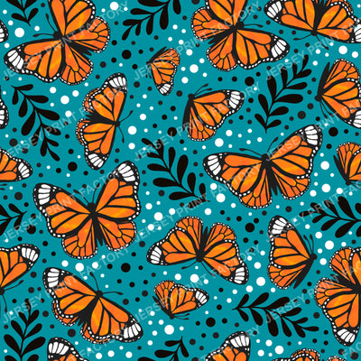 Orange Monarch Butterfly Floral in Turquoise