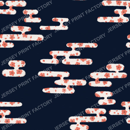 Japanese style clouds with Sakura Cherry Blossom - Black