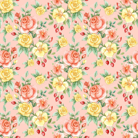 Orange Roses, Yellow Roses, Floral Pattern, Rosebud, Leaves — Pink