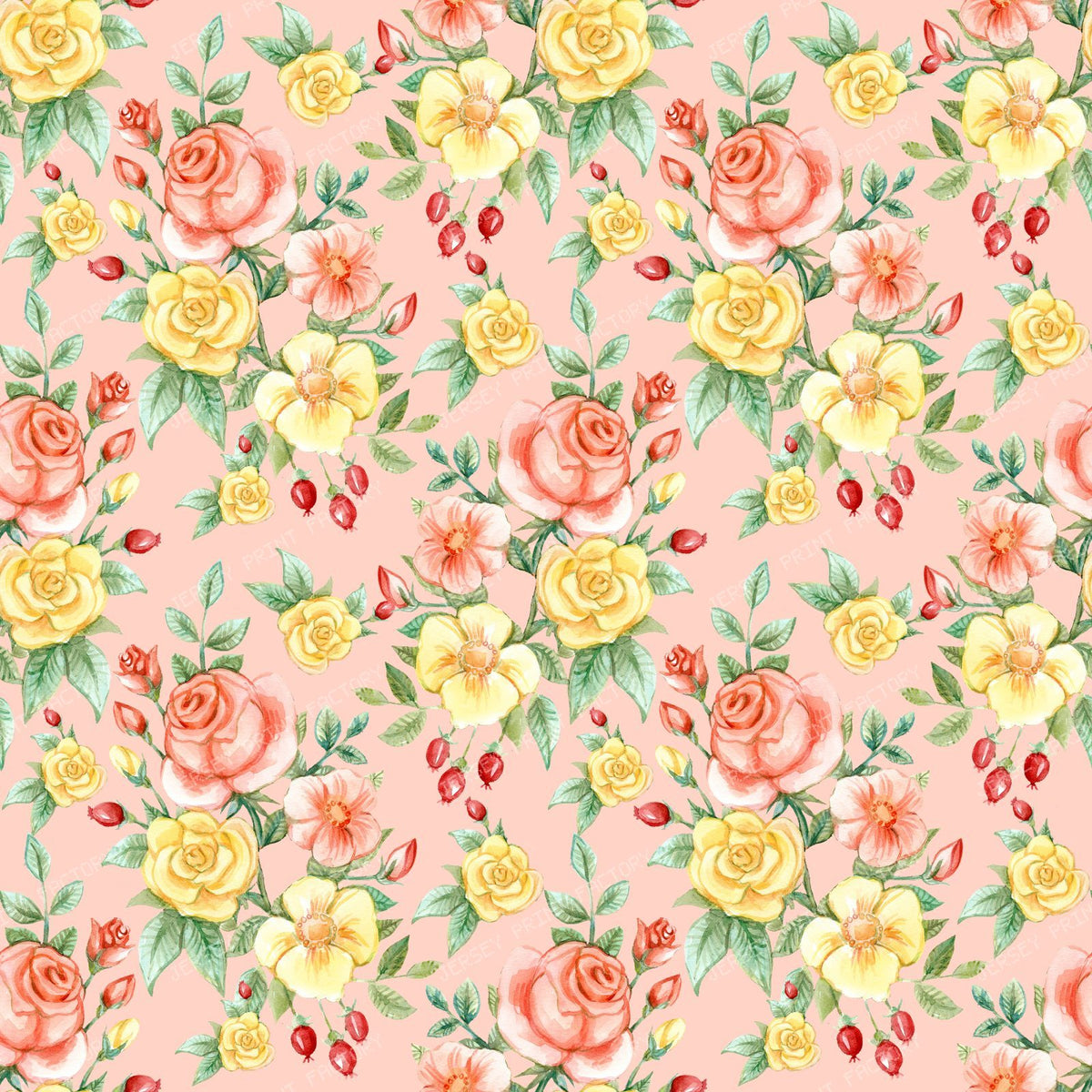 Orange Roses, Yellow Roses, Floral Pattern, Rosebud, Leaves — Pink