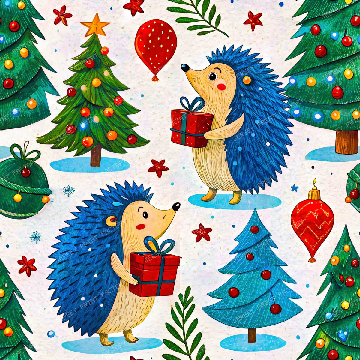 Hedgehogs Christmas Trees And Snow 3