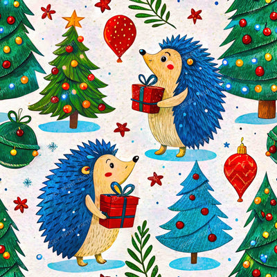 Hedgehogs Christmas Trees And Snow 3