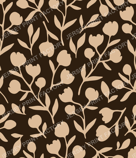 Fleurline - Modern Vintage Floral Silhouette - Beige on Brown