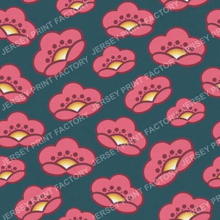 1970s Pink Mod Flowers -  Retro Floral On Teal