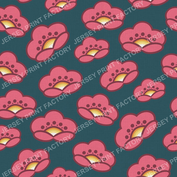 1970s Pink Mod Flowers -  Retro Floral On Teal