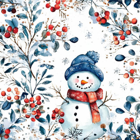 Cute Watercolor Snowman and Winter Berries Seamless Pattern