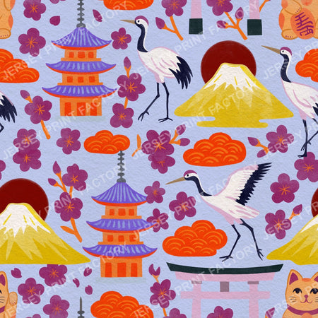 Bright Orange and Purple, springtime Japan - Powder Blue