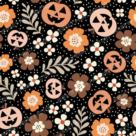 Pretty Pumpkin Fall Jackolantern Floral Boho Browns And Black