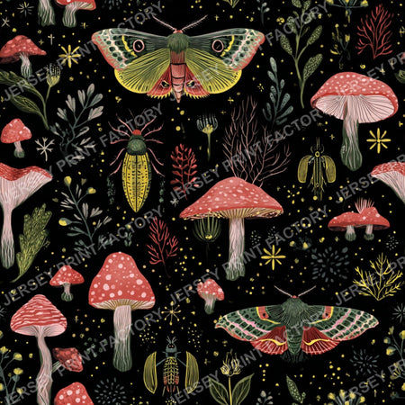 Mushroom Butterfly Moth Dreamy Night