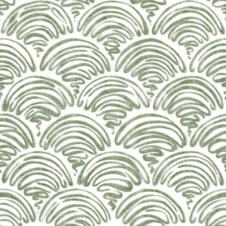 freehand scallop sage green on white