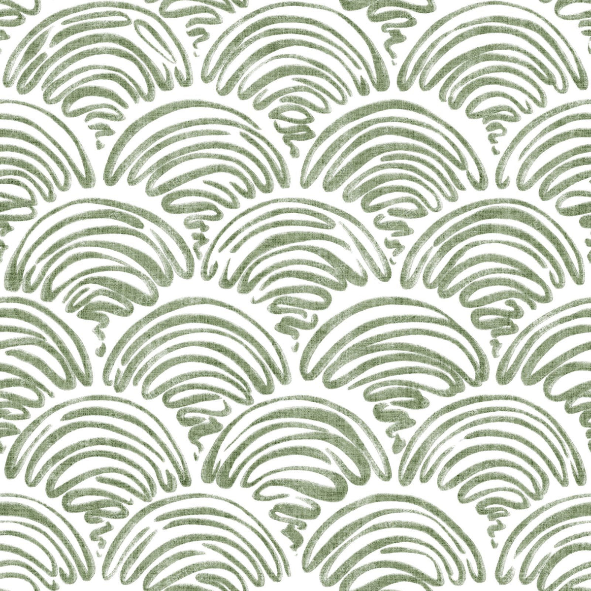 freehand scallop sage green on white